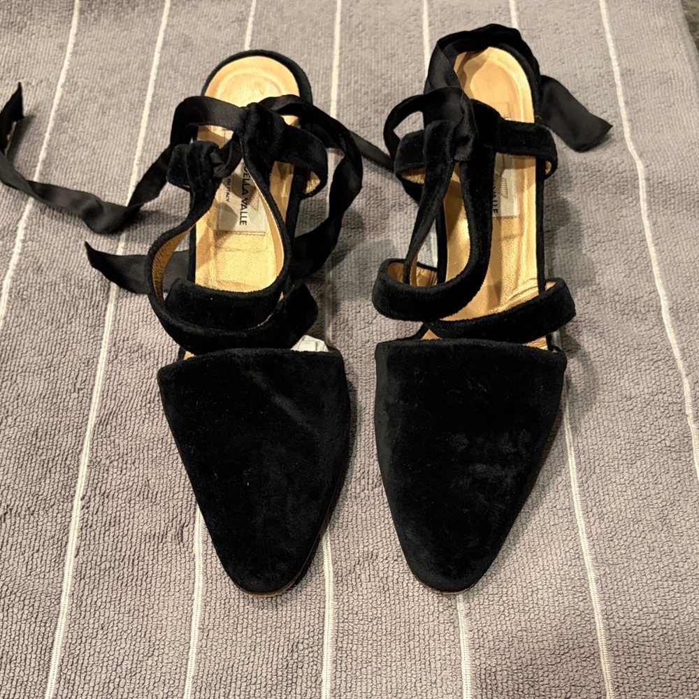 Diego Della Valle Black Velvet Tie-Ankle Pointed Heels